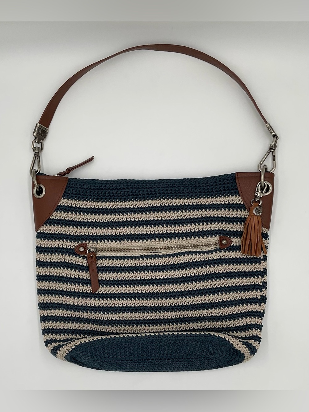 The Sak ‘Indio’ Super Roomy Navy/Cream Striped Crocheted Hobo Bag